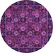 Round Machine Washable Persian Purple Traditional Area Rugs, wshtr2305pur