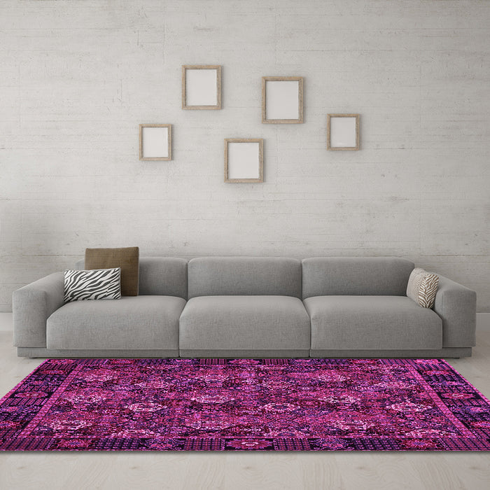 Machine Washable Persian Pink Traditional Rug in a Living Room, wshtr2305pnk