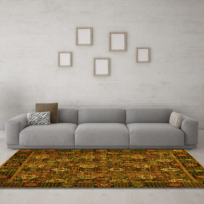 Machine Washable Persian Yellow Traditional Rug in a Living Room, wshtr2305yw