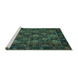 Sideview of Machine Washable Persian Turquoise Traditional Area Rugs, wshtr2305turq