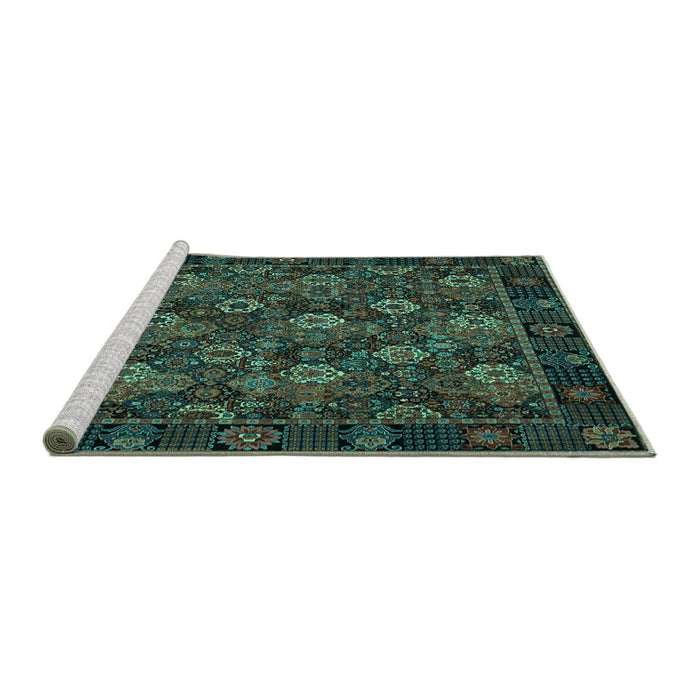Sideview of Machine Washable Persian Turquoise Traditional Area Rugs, wshtr2305turq