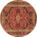 Round Machine Washable Persian Brown Traditional Rug, wshtr2306brn