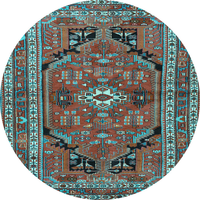 Round Machine Washable Persian Light Blue Traditional Rug, wshtr2306lblu