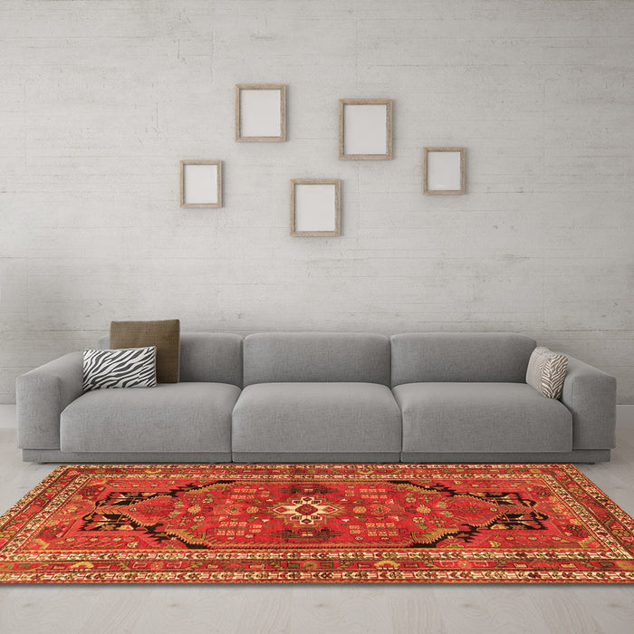 Machine Washable Persian Orange Traditional Area Rugs in a Living Room, wshtr2306org