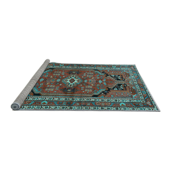 Sideview of Machine Washable Persian Light Blue Traditional Rug, wshtr2306lblu
