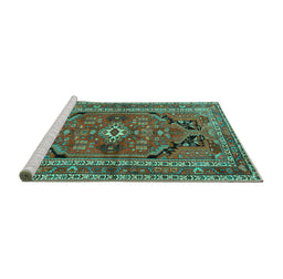 Sideview of Machine Washable Persian Turquoise Traditional Area Rugs, wshtr2306turq