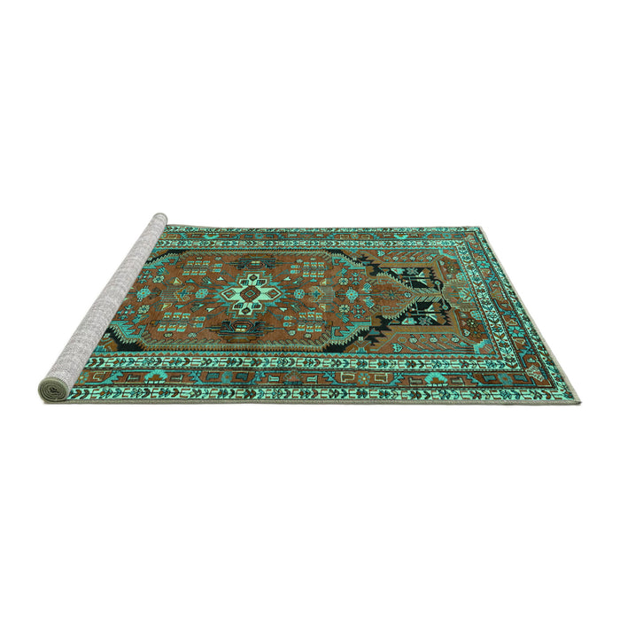 Sideview of Machine Washable Persian Turquoise Traditional Area Rugs, wshtr2306turq