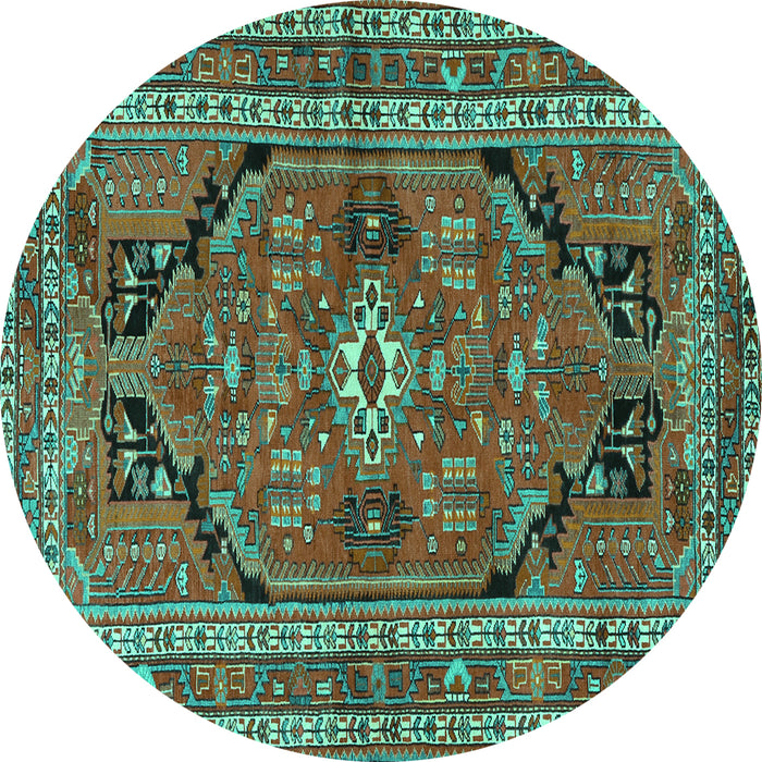 Round Persian Turquoise Traditional Rug, tr2306turq