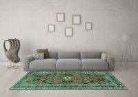 Machine Washable Persian Turquoise Traditional Rug, wshtr2306turq