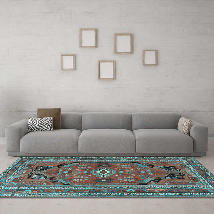 Machine Washable Persian Light Blue Traditional Rug in a Living Room, wshtr2306lblu