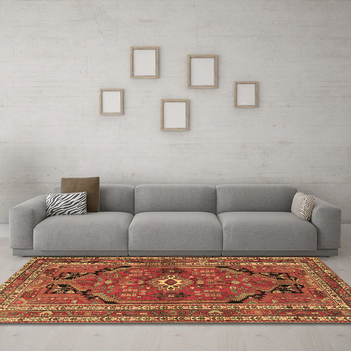 Machine Washable Persian Brown Traditional Rug in a Living Room,, wshtr2306brn