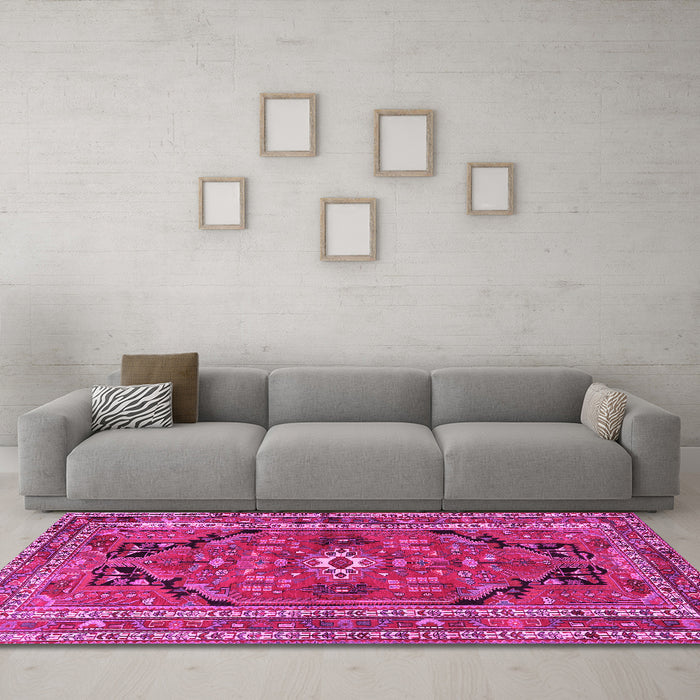 Machine Washable Persian Pink Traditional Rug in a Living Room, wshtr2306pnk