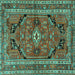 Square Machine Washable Persian Turquoise Traditional Area Rugs, wshtr2306turq