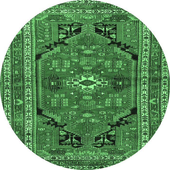 Round Persian Emerald Green Traditional Rug, tr2306emgrn