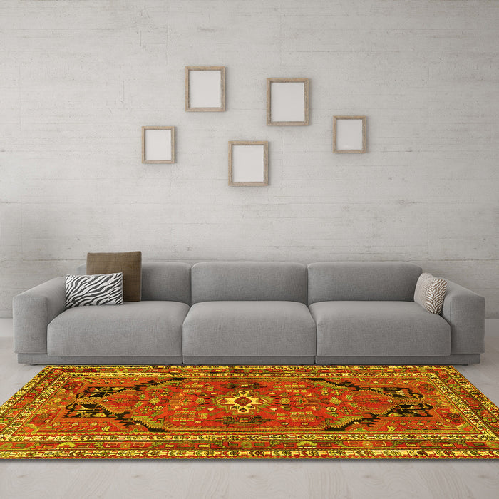 Machine Washable Persian Yellow Traditional Rug in a Living Room, wshtr2306yw