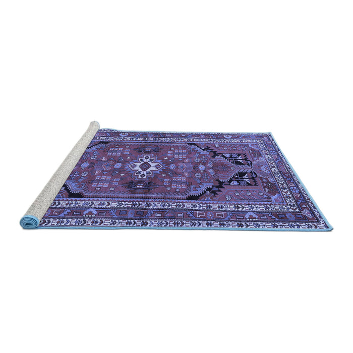 Sideview of Machine Washable Persian Blue Traditional Rug, wshtr2306blu
