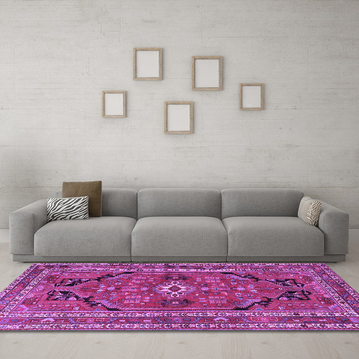 Machine Washable Persian Purple Traditional Area Rugs in a Living Room, wshtr2306pur