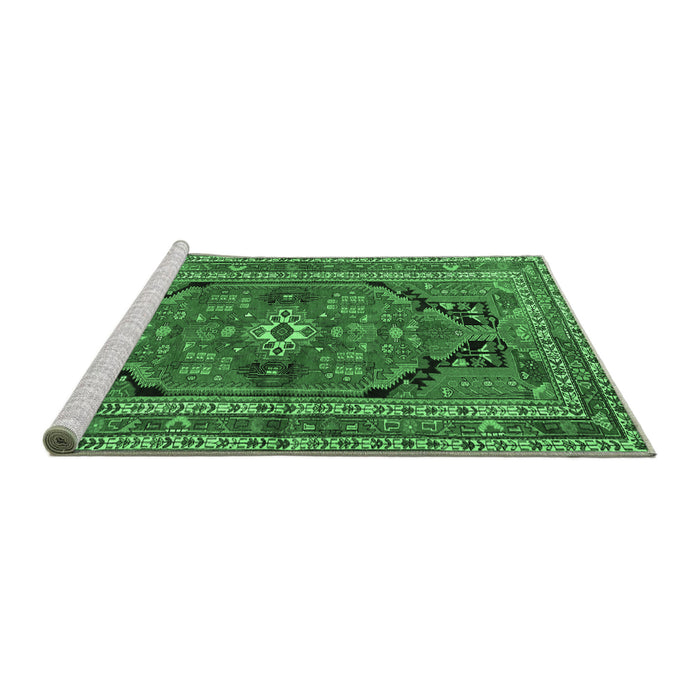 Sideview of Machine Washable Persian Emerald Green Traditional Area Rugs, wshtr2306emgrn