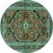 Round Machine Washable Persian Turquoise Traditional Area Rugs, wshtr2306turq