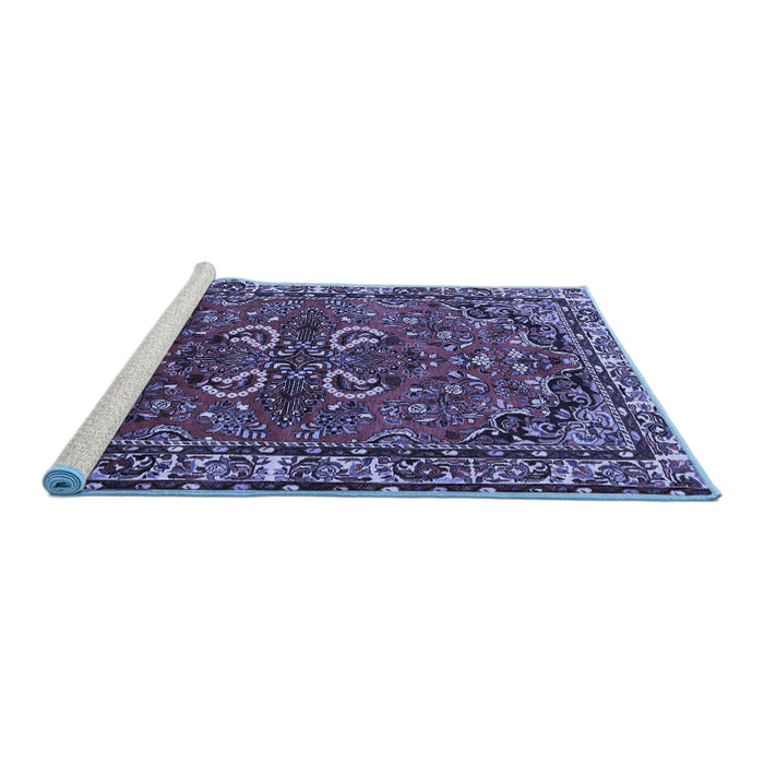 Sideview of Machine Washable Persian Blue Traditional Rug, wshtr2307blu