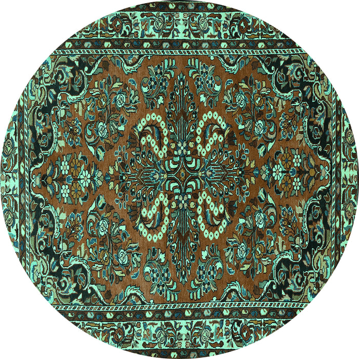 Round Persian Turquoise Traditional Rug, tr2307turq