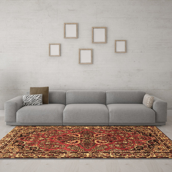 Machine Washable Persian Brown Traditional Rug in a Living Room,, wshtr2307brn
