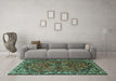 Machine Washable Persian Turquoise Traditional Area Rugs in a Living Room,, wshtr2307turq