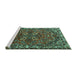 Sideview of Machine Washable Persian Turquoise Traditional Area Rugs, wshtr2307turq