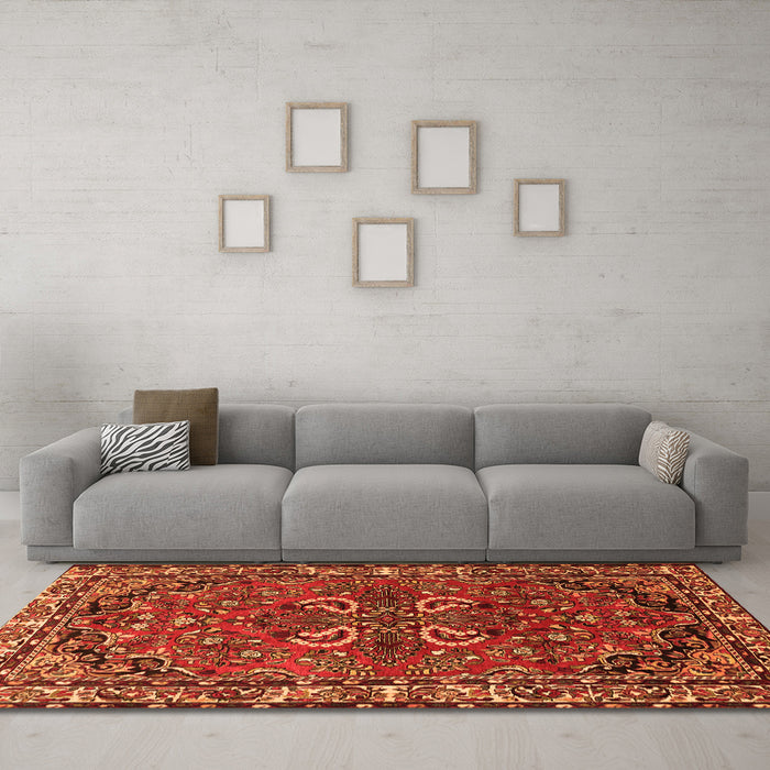 Machine Washable Persian Orange Traditional Area Rugs in a Living Room, wshtr2307org