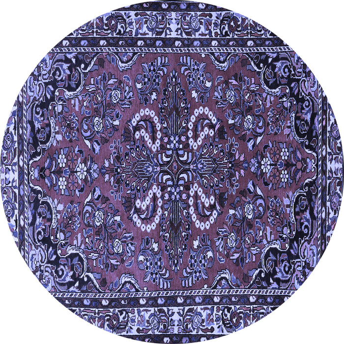 Round Machine Washable Persian Blue Traditional Rug, wshtr2307blu