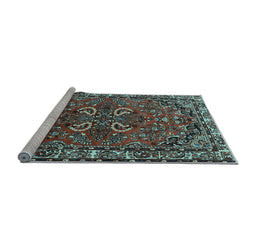 Sideview of Machine Washable Persian Light Blue Traditional Rug, wshtr2307lblu