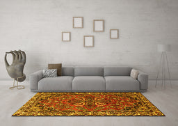 Machine Washable Persian Yellow Traditional Rug in a Living Room, wshtr2307yw