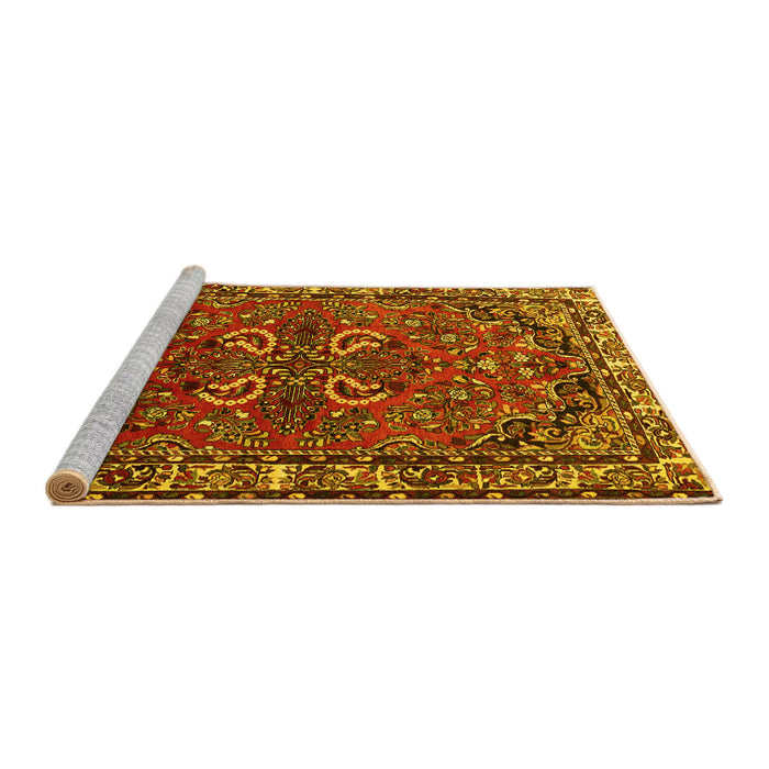 Sideview of Machine Washable Persian Yellow Traditional Rug, wshtr2307yw