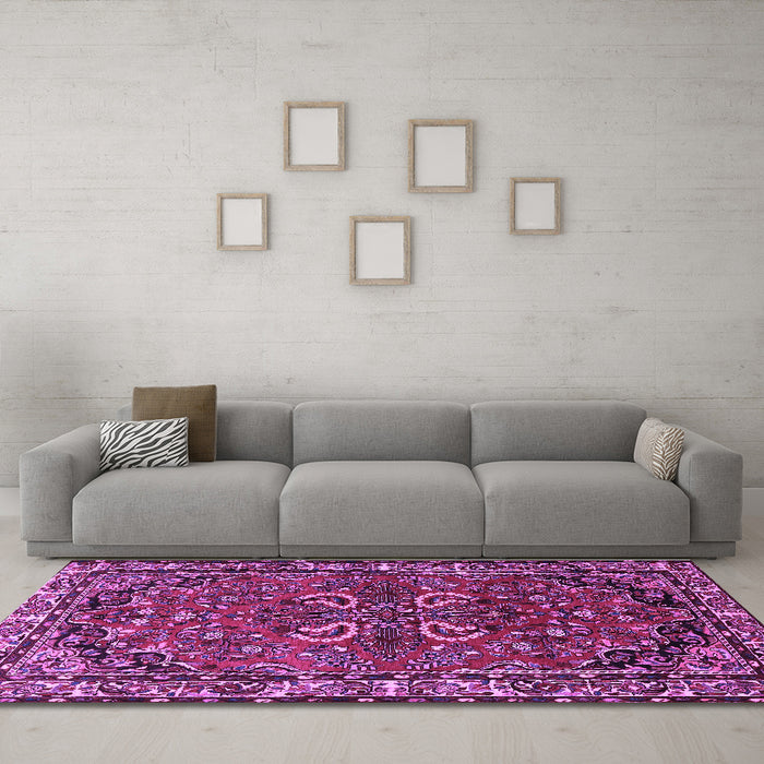 Machine Washable Persian Purple Traditional Area Rugs in a Living Room, wshtr2307pur