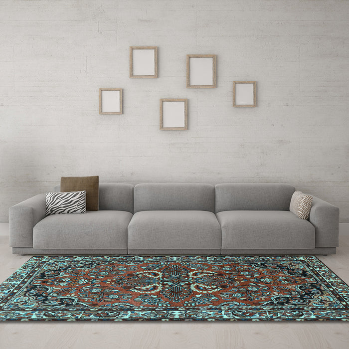 Machine Washable Persian Light Blue Traditional Rug in a Living Room, wshtr2307lblu