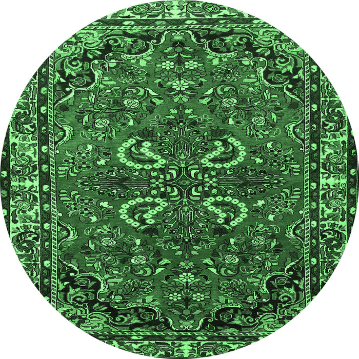 Round Machine Washable Persian Emerald Green Traditional Area Rugs, wshtr2307emgrn