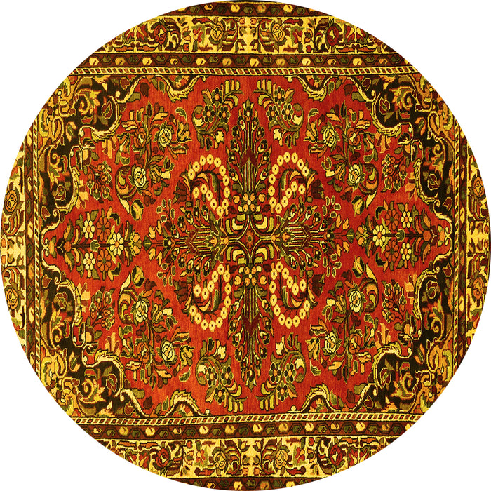 Round Machine Washable Persian Yellow Traditional Rug, wshtr2307yw