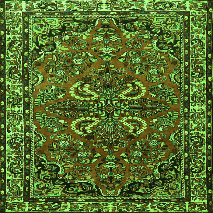 Round Machine Washable Persian Green Traditional Area Rugs, wshtr2307grn