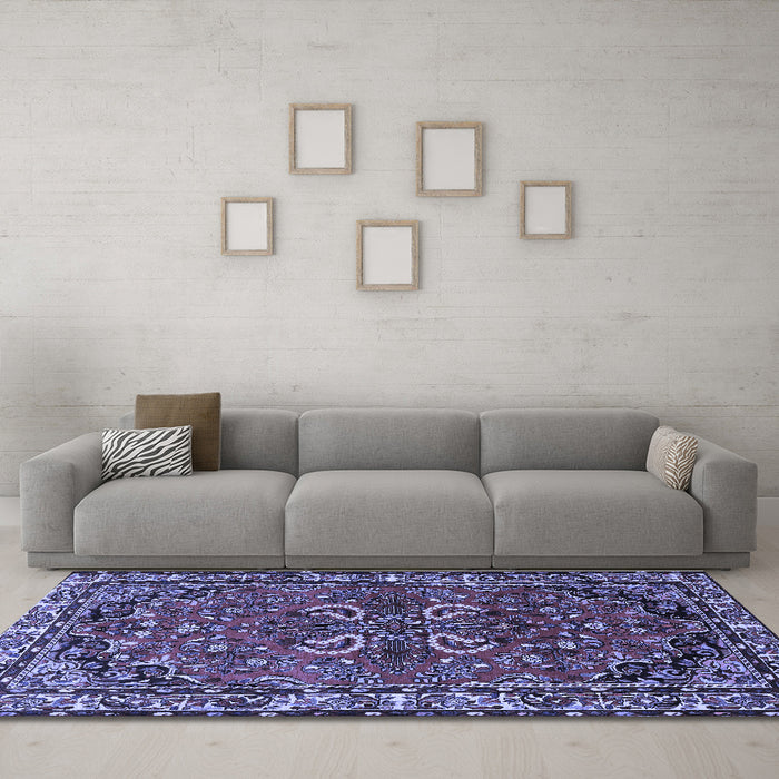 Machine Washable Persian Blue Traditional Rug in a Living Room, wshtr2307blu