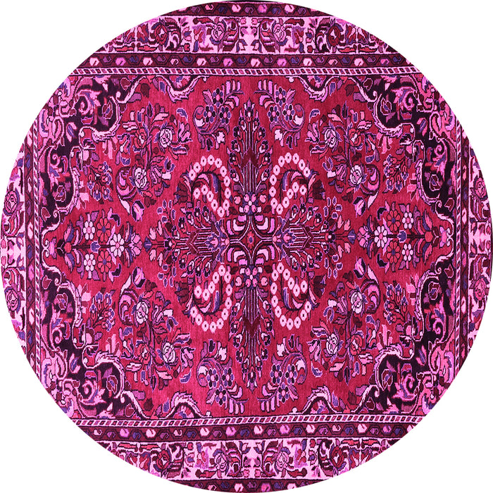 Round Machine Washable Persian Pink Traditional Rug, wshtr2307pnk