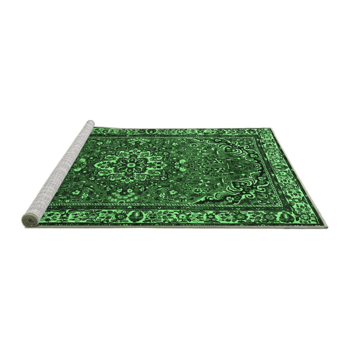 Sideview of Machine Washable Persian Emerald Green Traditional Area Rugs, wshtr2308emgrn