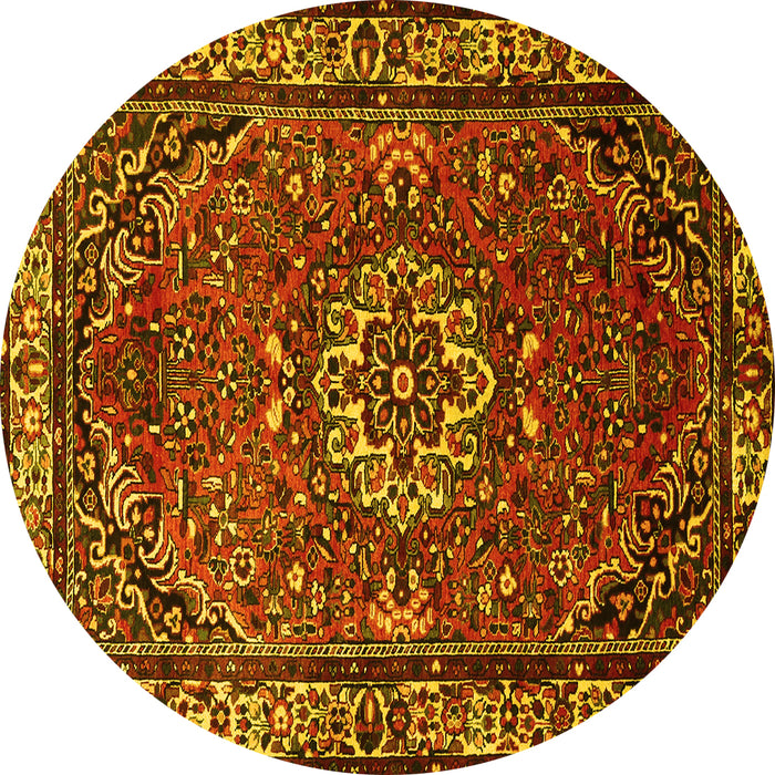 Round Machine Washable Persian Yellow Traditional Rug, wshtr2308yw
