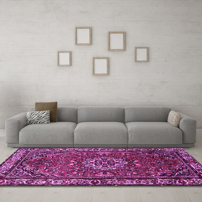 Machine Washable Persian Purple Traditional Area Rugs in a Living Room, wshtr2308pur