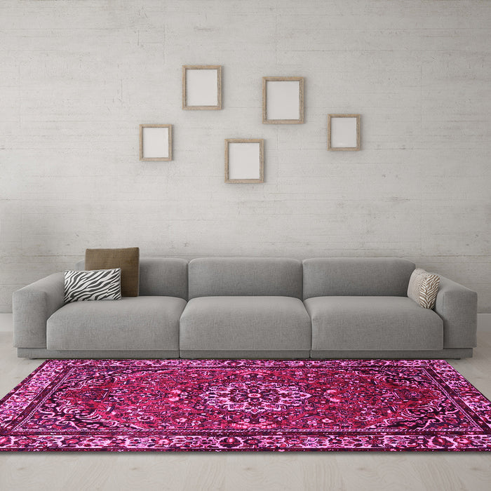 Machine Washable Persian Pink Traditional Rug in a Living Room, wshtr2308pnk