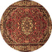 Round Machine Washable Persian Brown Traditional Rug, wshtr2308brn