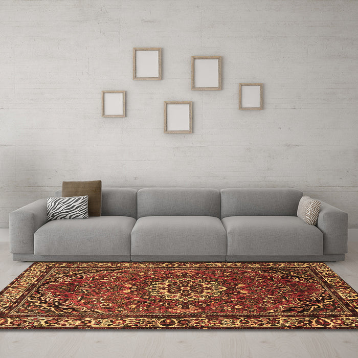 Machine Washable Persian Brown Traditional Rug in a Living Room,, wshtr2308brn