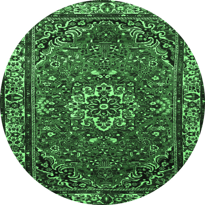 Round Persian Emerald Green Traditional Rug, tr2308emgrn