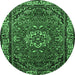 Round Persian Emerald Green Traditional Rug, tr2308emgrn