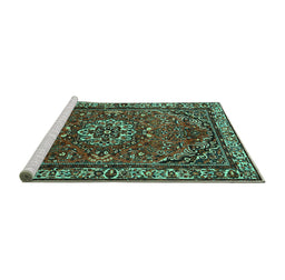 Sideview of Machine Washable Persian Turquoise Traditional Area Rugs, wshtr2308turq