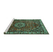 Sideview of Machine Washable Persian Turquoise Traditional Area Rugs, wshtr2308turq